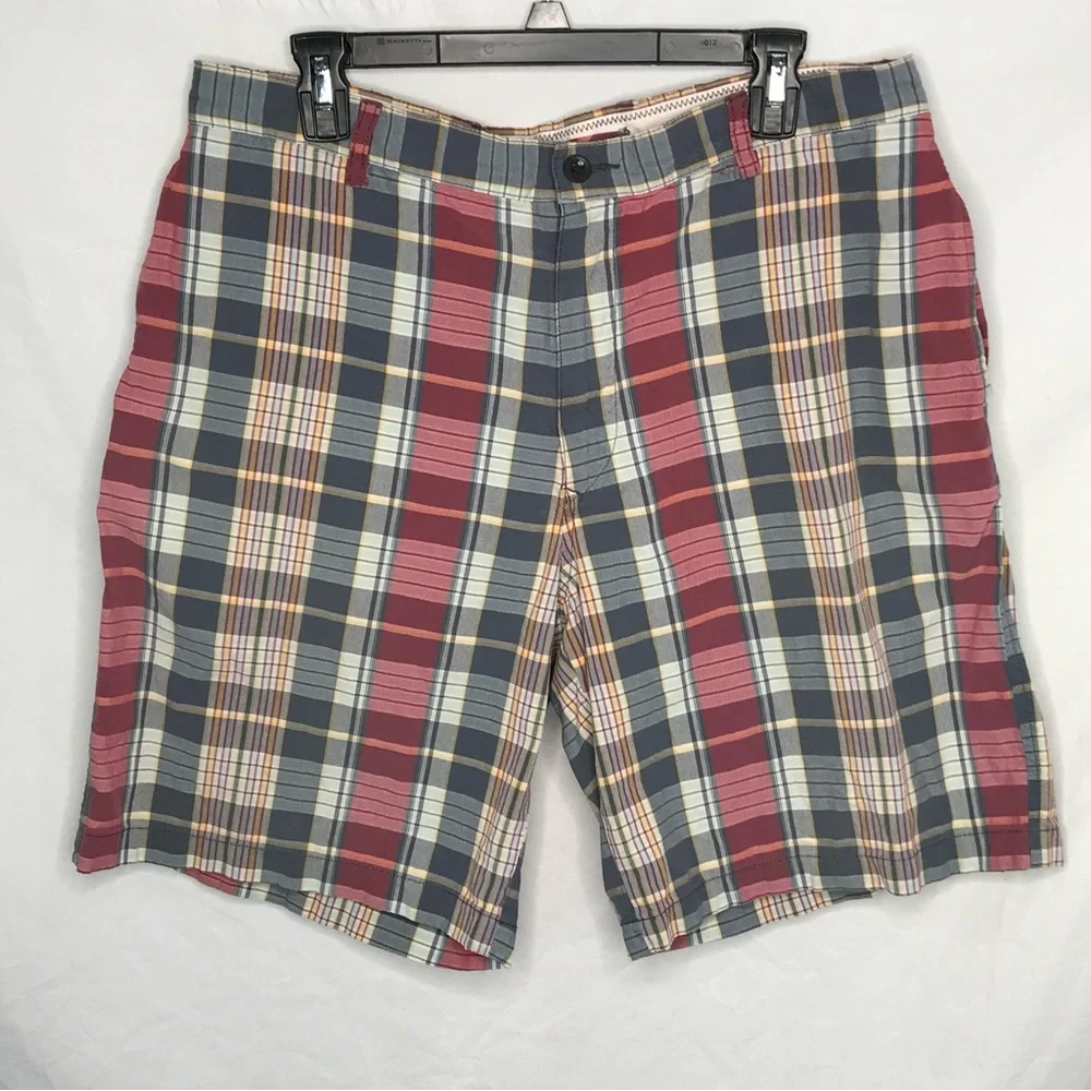 Nautica Clipper Men's 36 Relaxed Fit Flat Front Casual Shorts Blue White Plaid - Picture 1 of 12